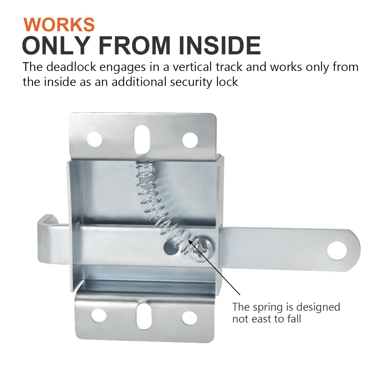 Garage Door Side Lock Heavy Duty Inside Deadlock for Most Garage Door Galvanized Steel -1pack