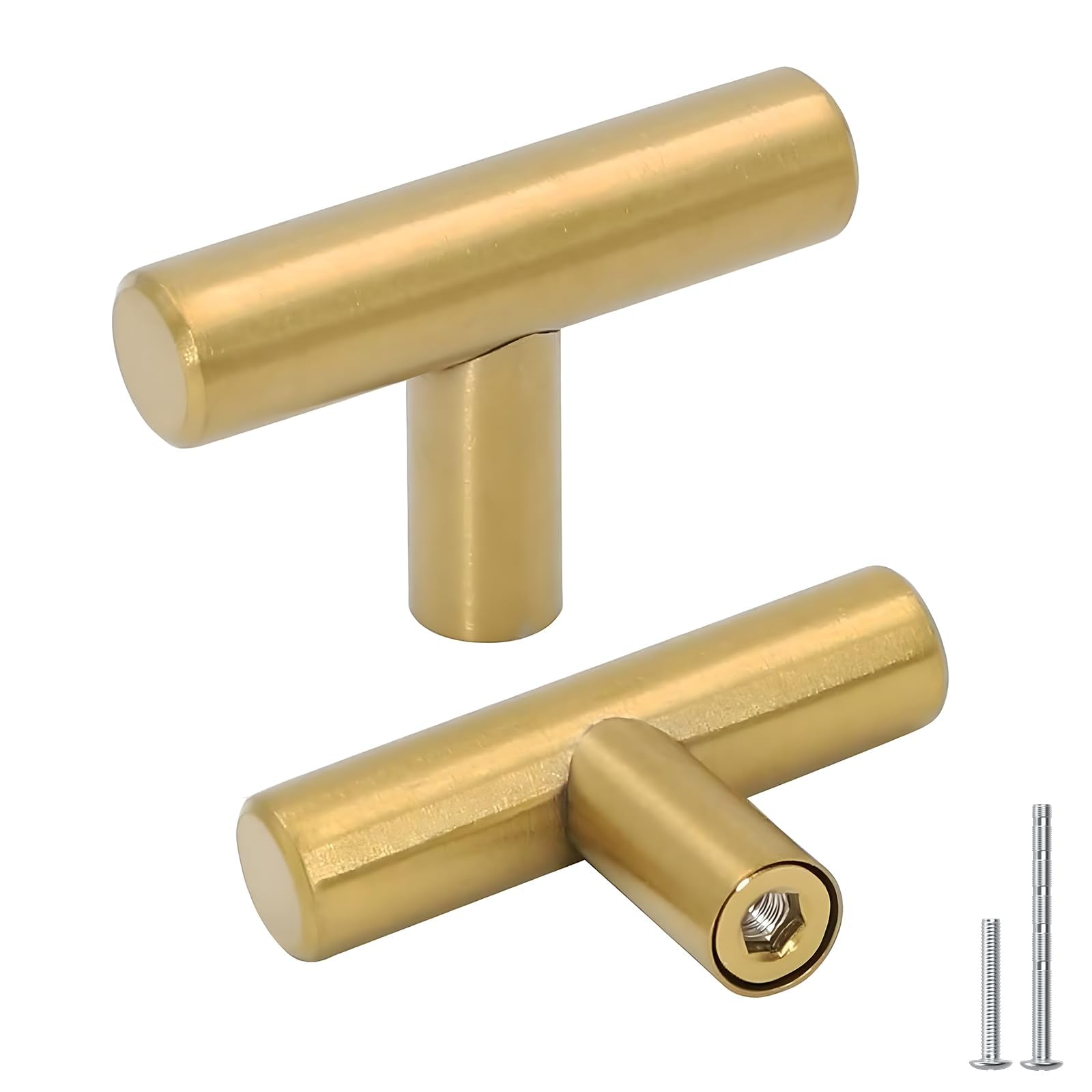 goldenwarm 15pcs Brushed Brass Single Bar Cabinet Cupboard Drawer Door Handle Pull Knob for Furniture Kitchen Hardware Overall Length 2in
