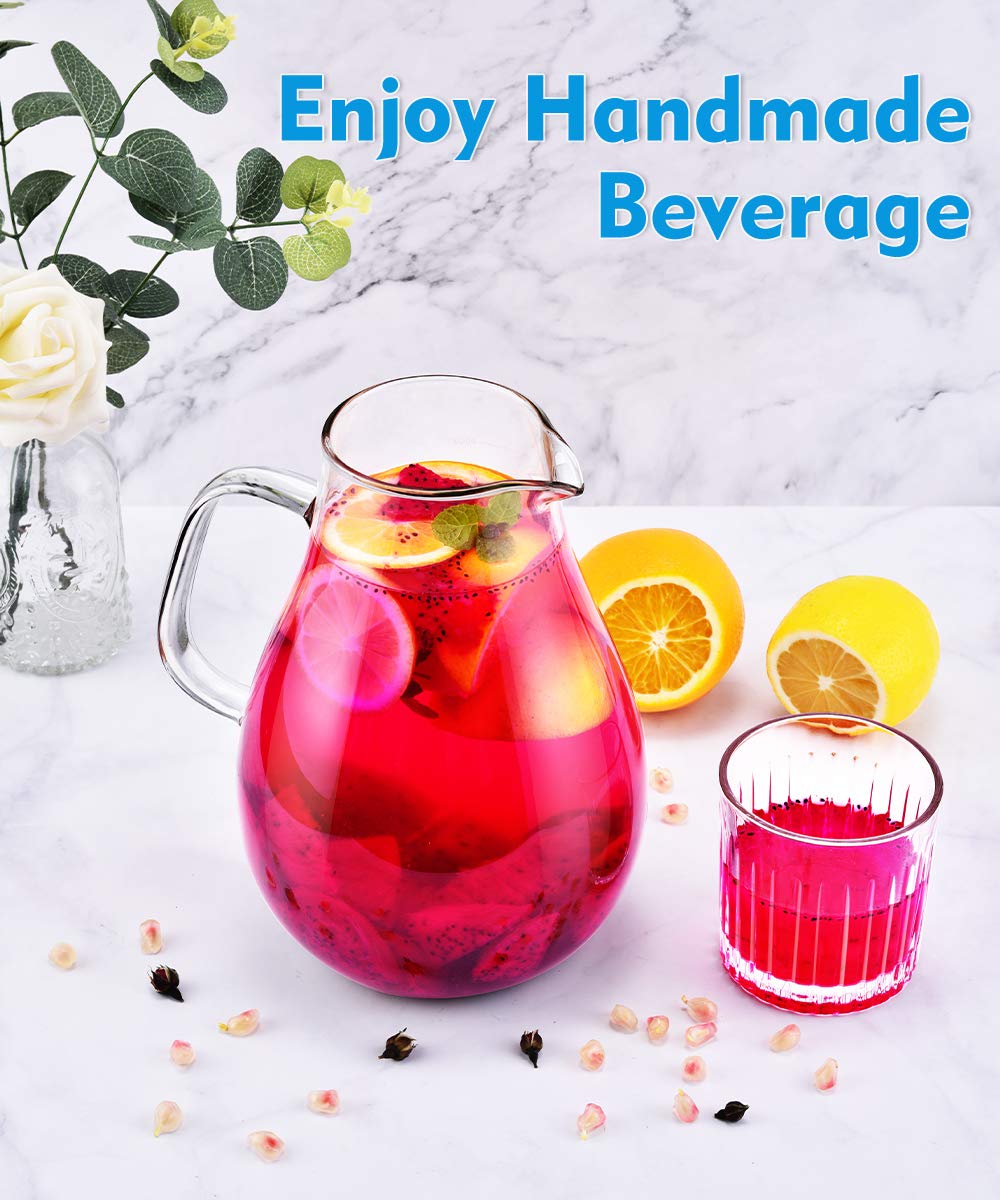 Glass Pitcher, veecom 80oz Water Pitcher with Lid, 2.4L Large Glass Pitcher with Lid and Spout for Hot&Cold Beverage, Juice, Iced Tea Pitcher for Fridge, Borosilicate Glass Carafe/Jug with Brush