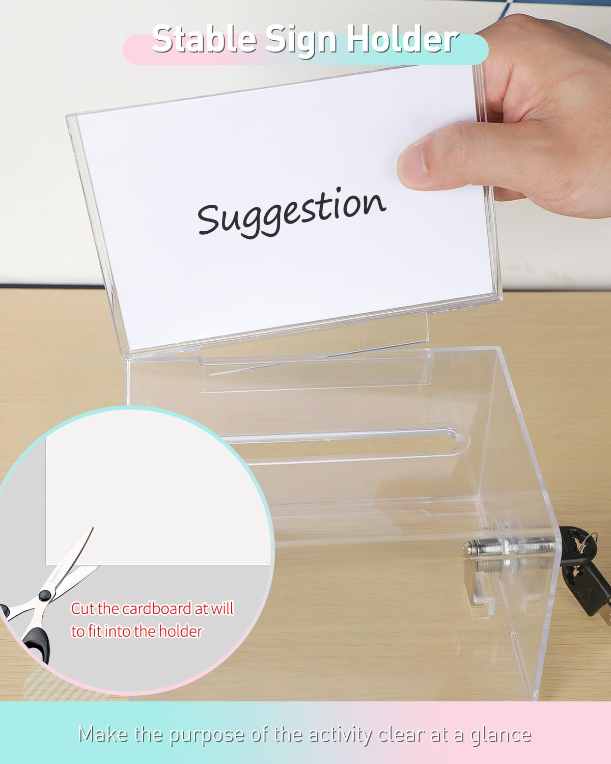 Uniclife 2 Pcs Acrylic Donation Box with Lock and Sign Holder Clear Ballot Box with Slot Plastic Suggestion Boxes Storage for Fundraising Voting Charity Tip Collection,15.7x11.9x10.16
