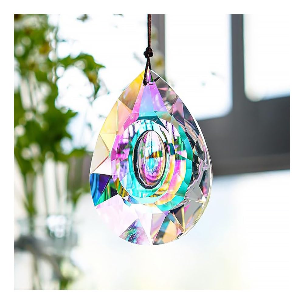 4pcs Hanging Crystals Suncatcher Prism 80mm Window Hanging Sun Catchers AB Colored Coating Rainbow Maker Glass Prisms Pendant with Chain (Rainbow)