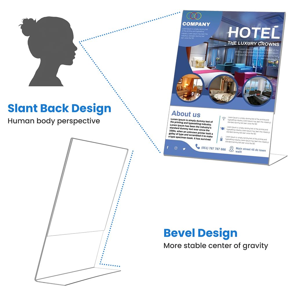 3 Pack Acrylic Sign Holder 8.5 x 11, Slant Back Acrylic Stands for Displaying, L-Shape Clear Plastic Sign Stand Frames, Unbreakable Table Menu Holder Flyer Document Stands for Restaurant, Office, School, Store