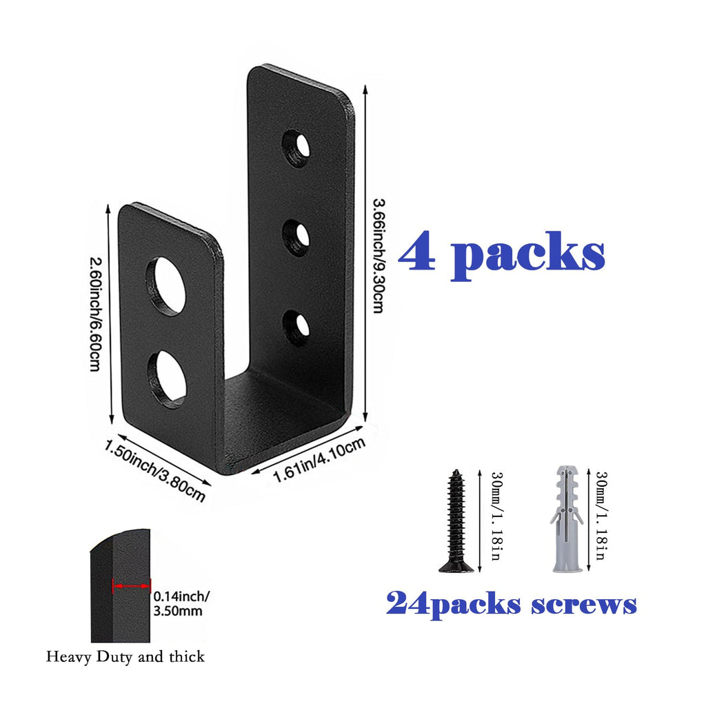 Ymaiss 4packs 2*4 Door Barricade Brackets, Heavy Duty Door Security Bar, Open Security Bar Holder U Brackets, Security Bar Door Stopper,Holder Brackets U Shape Black