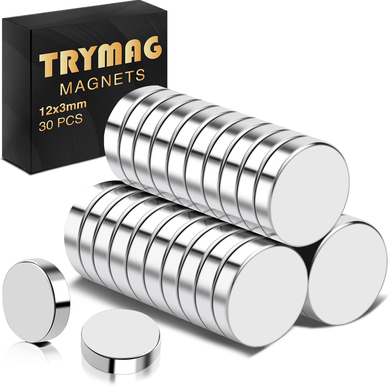 TRYMAG Magnets, 12x3mm 30Pcs Small Round Magnets for Fridge, Whiteboard, Locker, Crafts, Scientific Models
