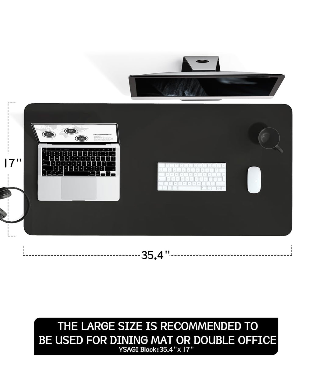 Non-Slip Desk pad,New Material Leather Desk Blotter Pad,Soft Surface Desk Mat,Easy Clean Laptop Desk Writing Mat for Office/Home (Black, 35.4" x 17")