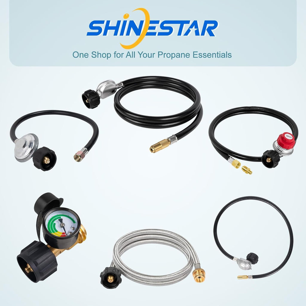 SHINESTAR 2 Feet Propane Regulator and Hose, Replacement Grill Part for Weber Spirit/Genesis, Blackstone 28"/36" Griddles, Patio Heater, Fire Pit and More, 3/8" Female Flare for Most LP Gas Grills