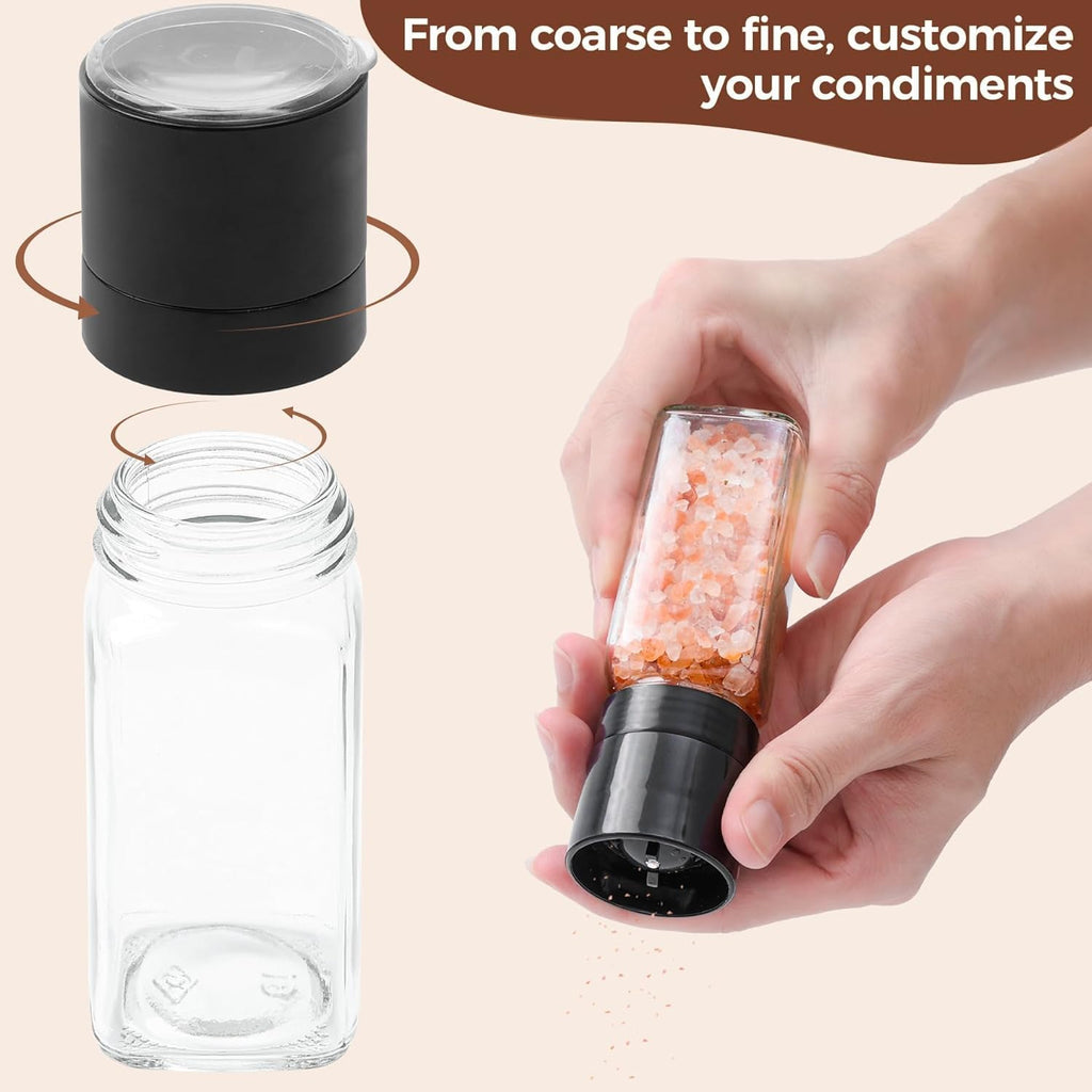 ComSaf 24Pcs 4oz Glass Spice Jars with Shaker Lids, 93 Labels, a Handy Funnel, a Pepper Grinder, Empty Spice Containers and Square Spice Bottles for Kitchen and Seasoning