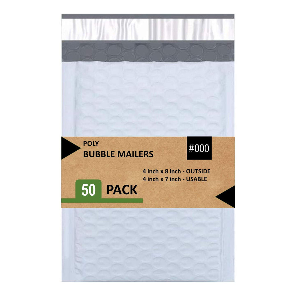 Sales4Less #000 Poly Bubble Mailers 4X8 Inches Shipping Padded Envelopes Self Seal Waterproof Cushioned Mailer 50 Pack
