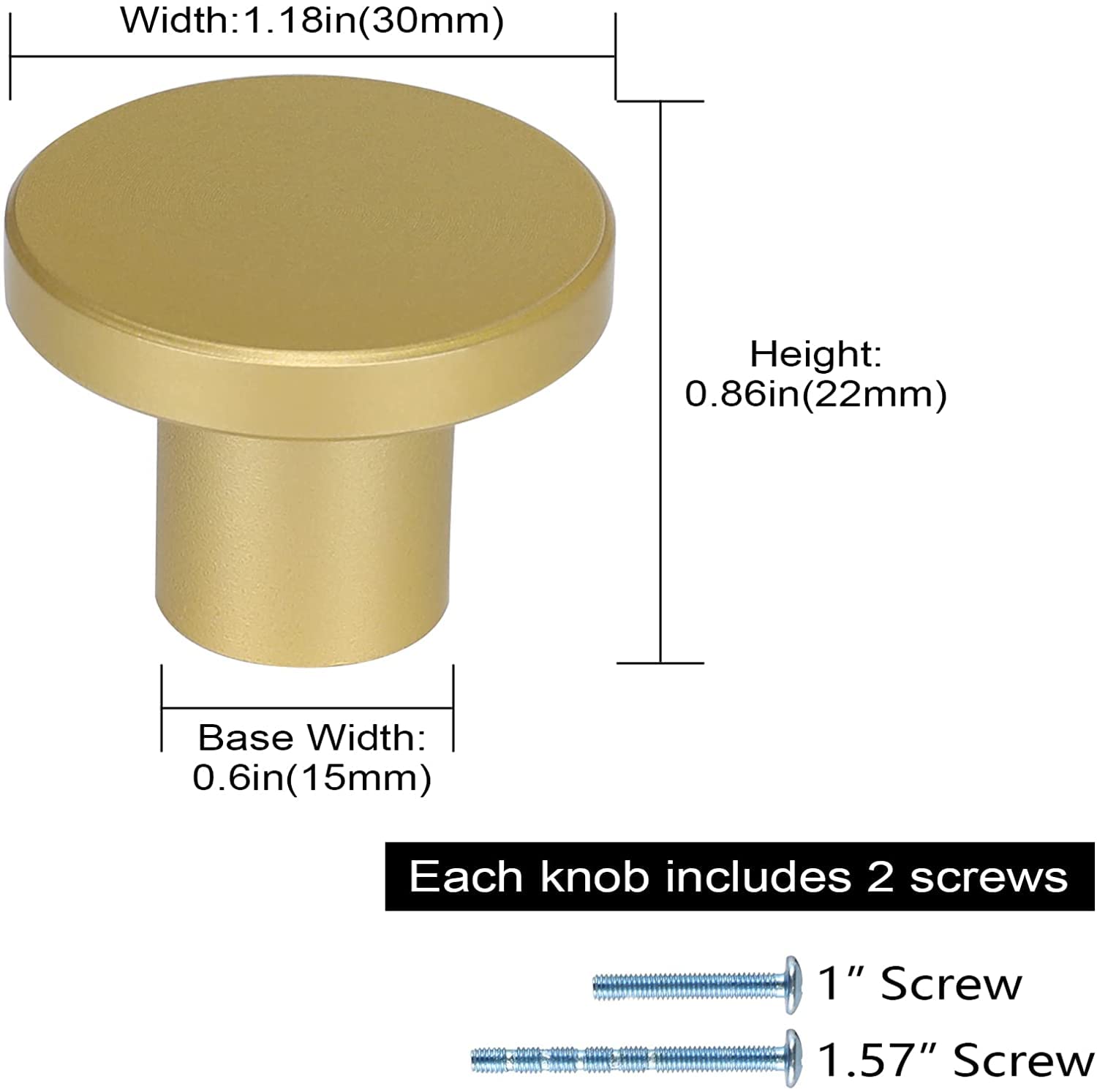 homdiy 10 Pack Round Dresser Knobs Gold Cabinet Knobs, LS7069BB Solid Gold Knobs for Dresser Drawers Brushed Brass Cabinet Door Knobs Modern Kitchen Hardware, 1.18 Inch Diameter