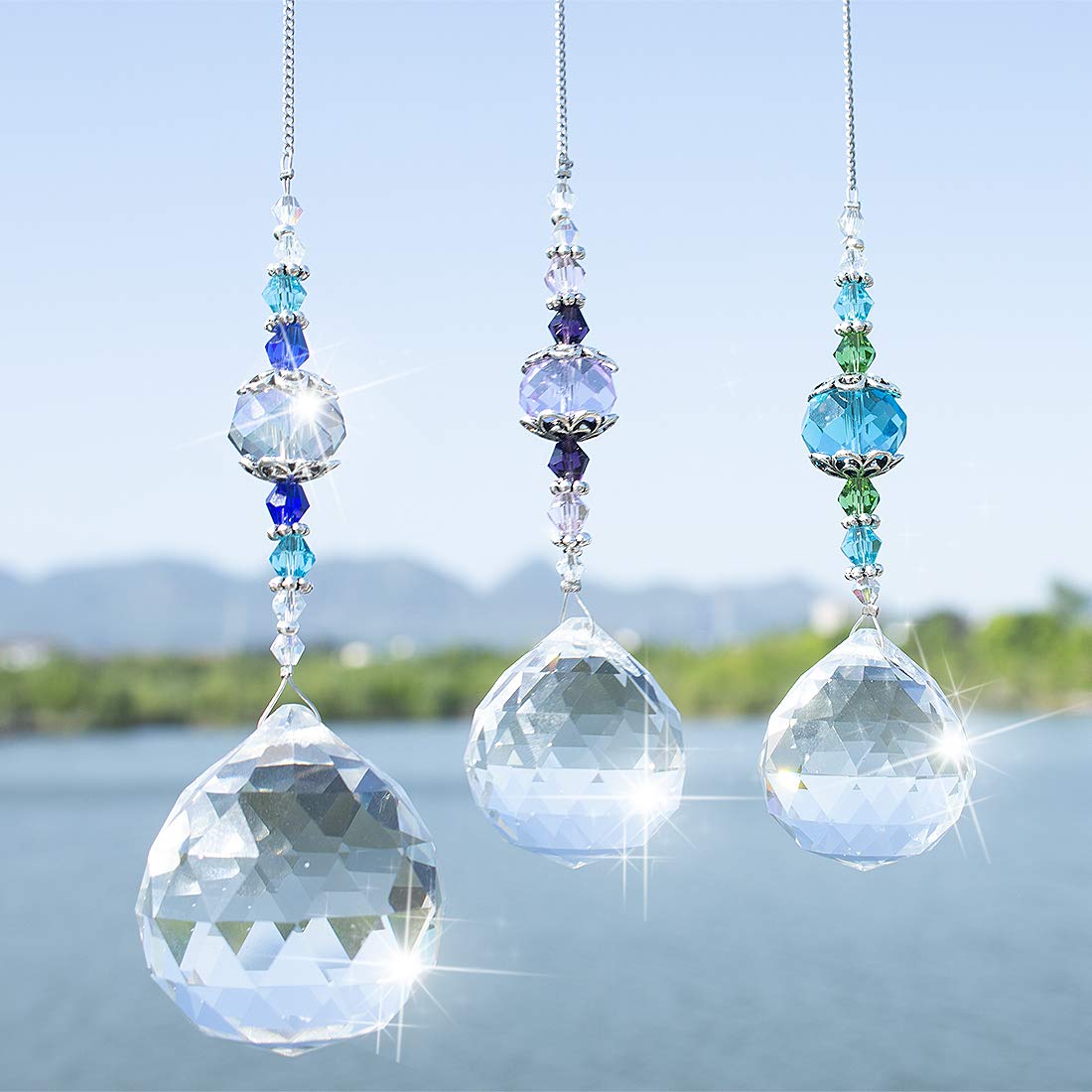 H&D Hyaline & Dora Clear Crystal Prism Ball Rainbow Maker Window Prisms Suncatcher,Pack of 3