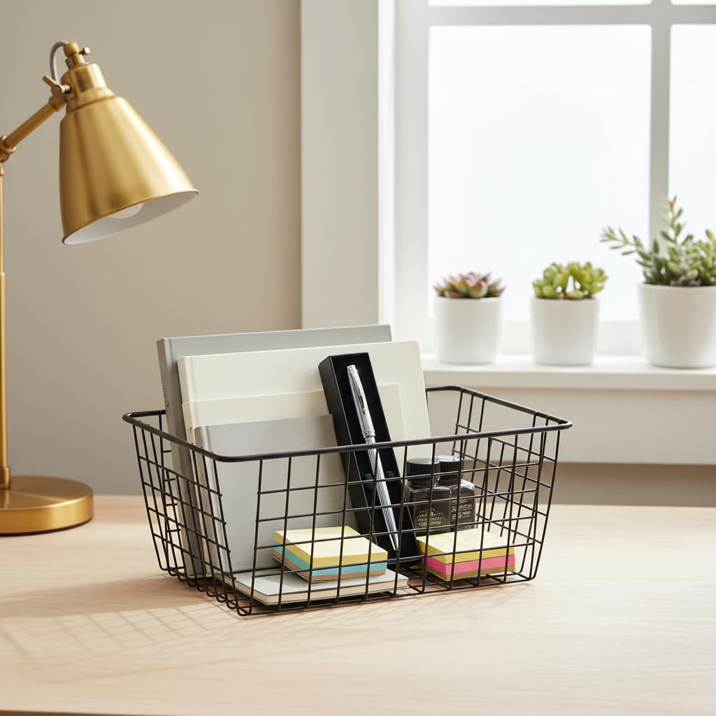 HDYOUDO Metal Black Large Wire Basket Food Storage Organizer,pantry organizers and storage for Organizing Kitchen Cabinets potato onion, 2 Pack
