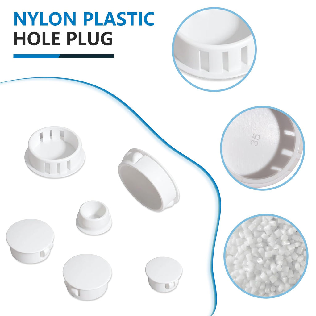 JTAREA White Nylon Plastic Hole Plugs Assorted 13Values 1/4" 5/16" 3/8" 1/2" 5/8" 3/4" 7/8" 1" 1-1/8" 1-3/16" 1-1/4" 1-3/8" 1-1/2" Hole Plug Cover Kit for Furniture Cabinet Insert End Caps