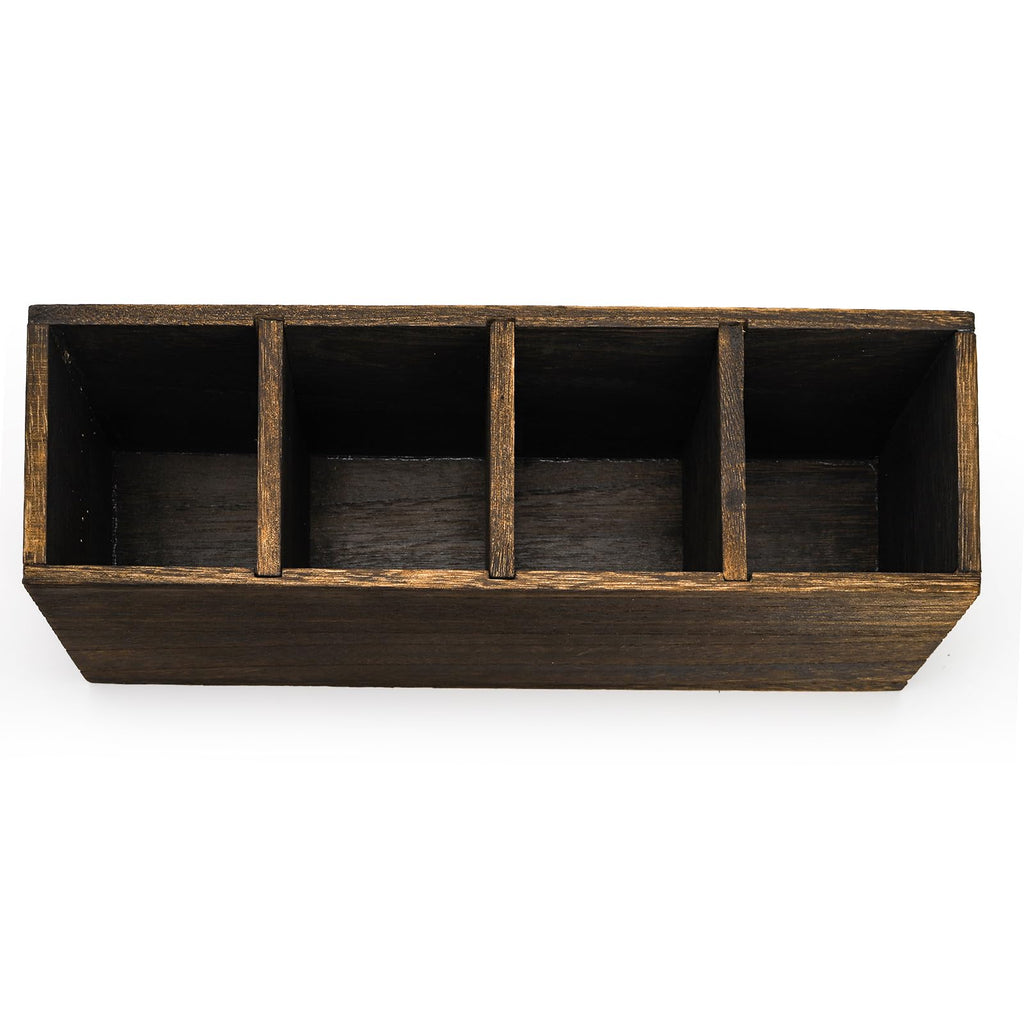 Dicunoy 2 Pack Wooden Pencil Holder for Desk, Rustic Wood Remote Control Holder Caddys, Retro Table Organizer with 4 Compartments for Art Supplies, Pen, Home, Office, School Classroom