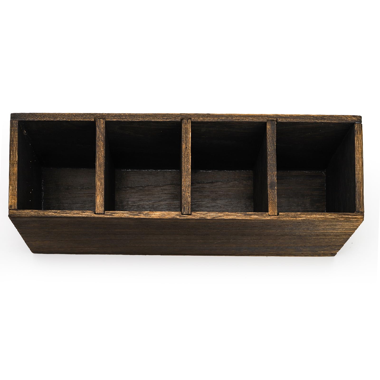 Dicunoy 2 Pack Wooden Pencil Holder for Desk, Rustic Wood Remote Control Holder Caddys, Retro Table Organizer with 4 Compartments for Art Supplies, Pen, Home, Office, School Classroom