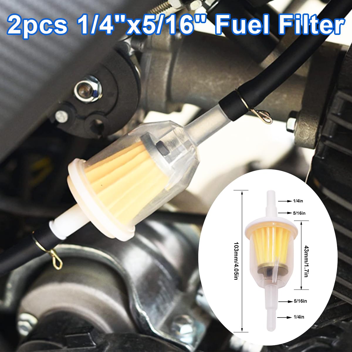 Tnisesm 5/16"(8MM) Inch ID Fuel Line Kits, 2 Meter / 6-Foot Fuel Line + 2Pcs 1/4 Inch X 5/16 Inch Gas Inline Fuel Filters with Magnet +10 Pcs 15/32''-9/16'' Mini Fuel Hose Clamps Adjustable