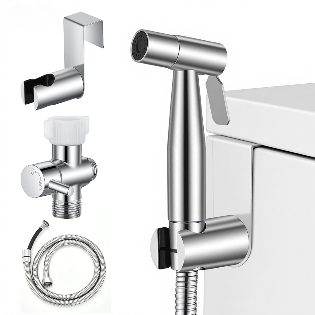 Handheld Bidet Sprayer Set for Toilet Stainless Steel Brushed Nickel Full Pressure & Stainless Steel & Leakproof with Hose Great Water Pressure for Bathing Pets, Personal Hygiene