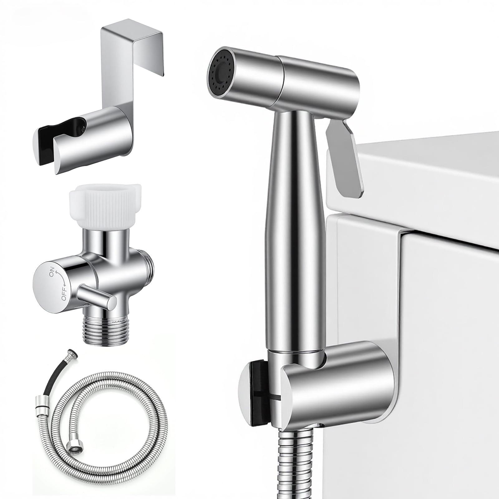 Handheld Bidet Sprayer Set for Toilet Stainless Steel Brushed Nickel Full Pressure & Stainless Steel & Leakproof with Hose Great Water Pressure for Bathing Pets, Personal Hygiene