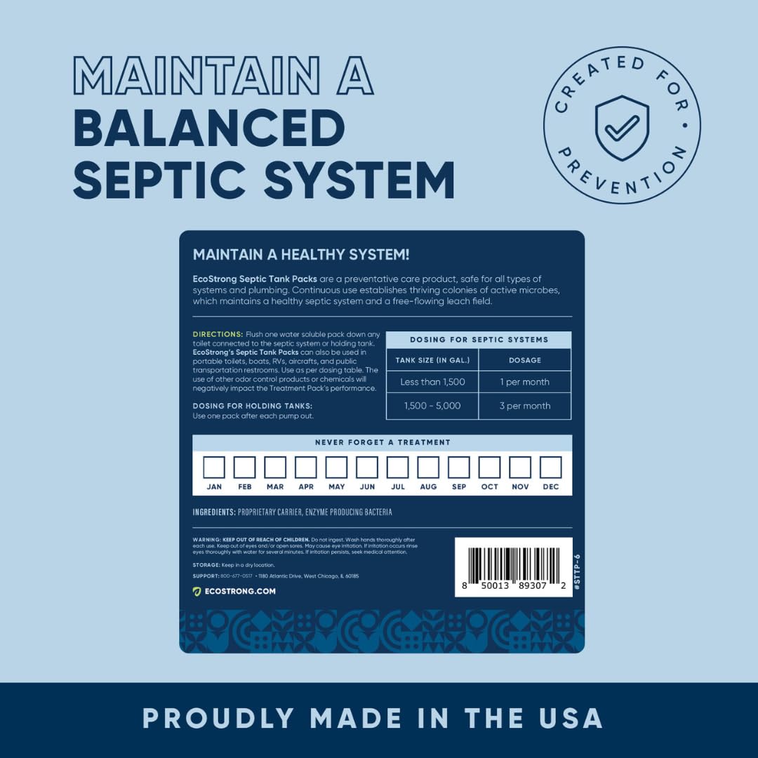 Septic Tank Treatment Packets | Enzyme Rapid Action Breaks Down Grease, Paper, Organic Solids - Controls Drain & Septic Odors - Eco Safe Sewage Backup Prevention (Pack of 6)
