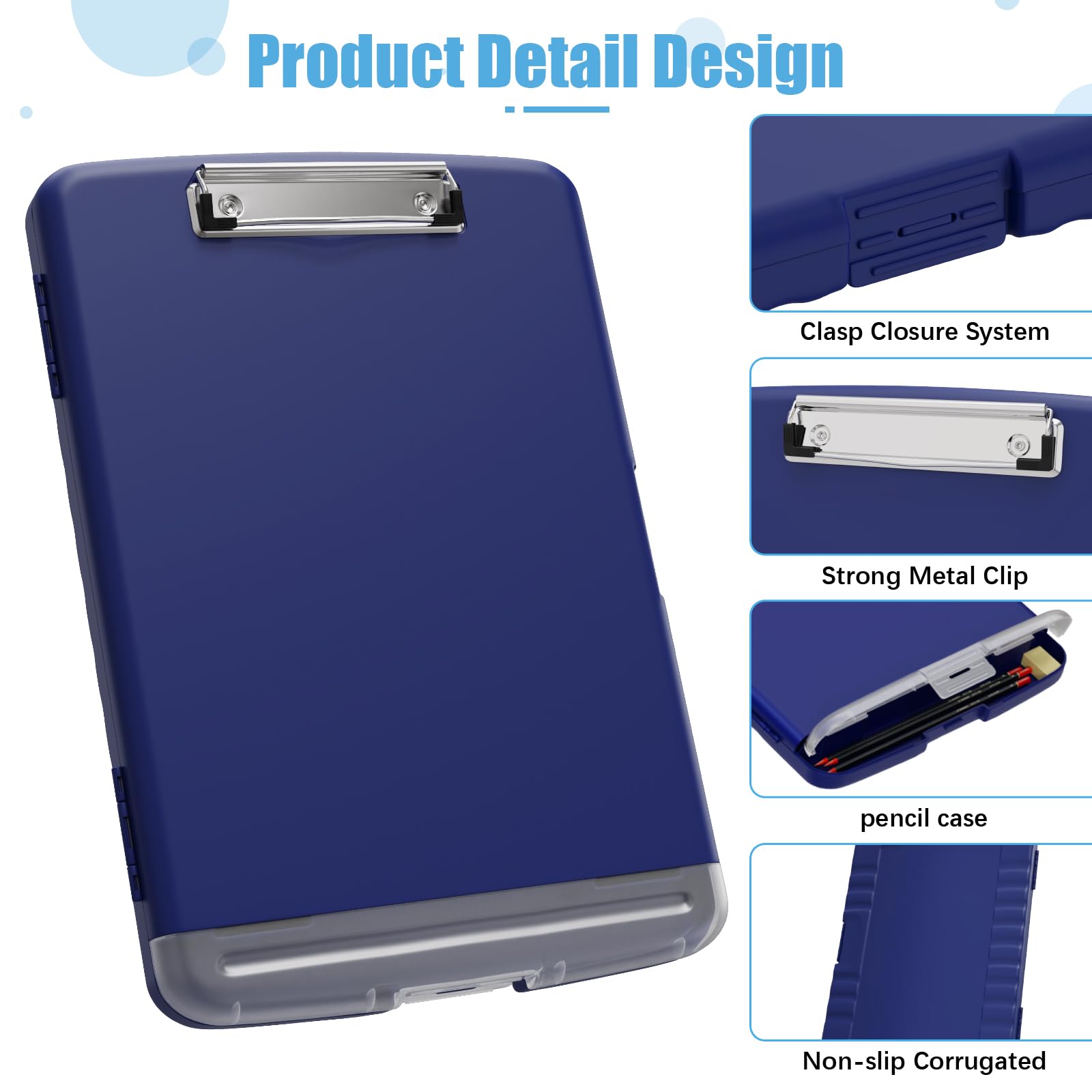 Hongri Clipboard with Storage with Pen Holder, Folder Nursing Clip Board 8.5 x 11 Foilo-Side Opening, High Capacity, Light Weight for Teachers, Classroom. Size 14 x 9.6 x 1.2 in(Navy Blue)