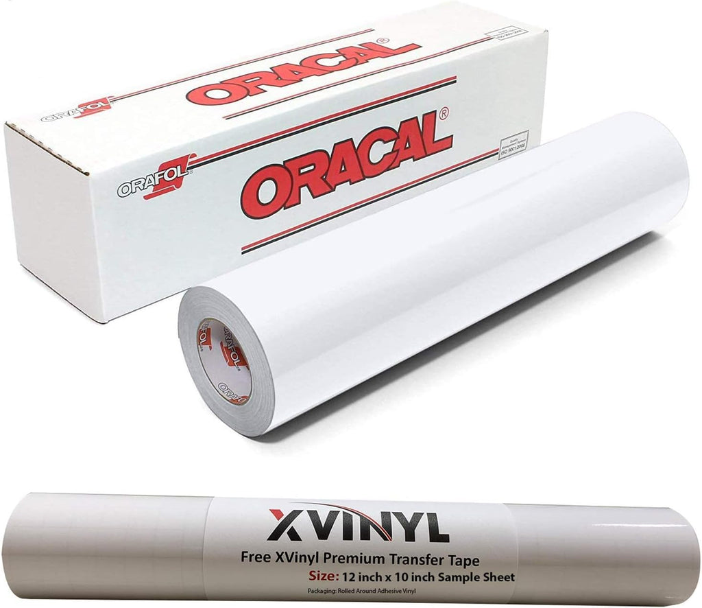 Roll of Oracal 651 White Craft Vinyl - Permanent Adhesive Vinyl for Cricut, Silhouette, and Cameo Vinyl Cutters - Gloss Finish - Outdoor and Indoor - Bonus 3.8" Maple Leaf Decal (12 Inch x 15ft)