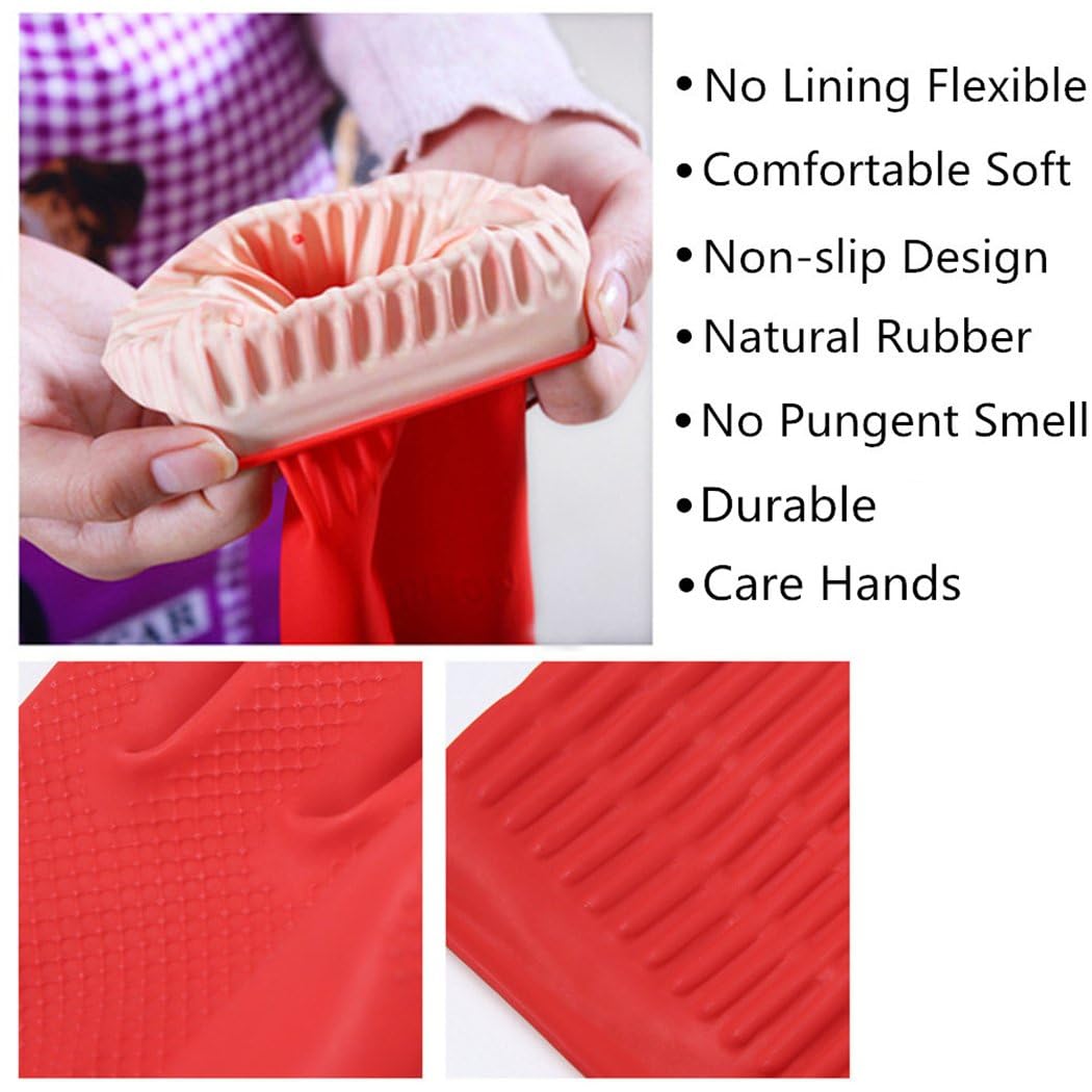 YSLON Rubber Cleaning Gloves Kitchen Dishwashing Glove 2-Pairs And Cleaning Cloth 2-Pack,Waterproof Reuseable.(Medium)