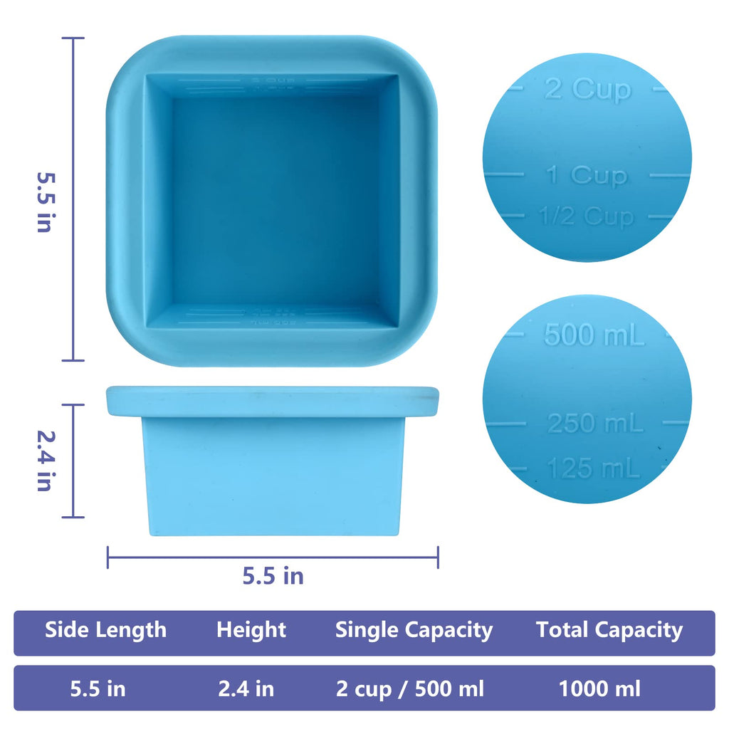 Kinggrand Kitchen 2 Cup Silicone Freezer Trays with Lid 4 Pack Silicone Freezer Molds soup freezer containers Make 4 Perfect Soups, Broths, Stews, Sauces, Curries