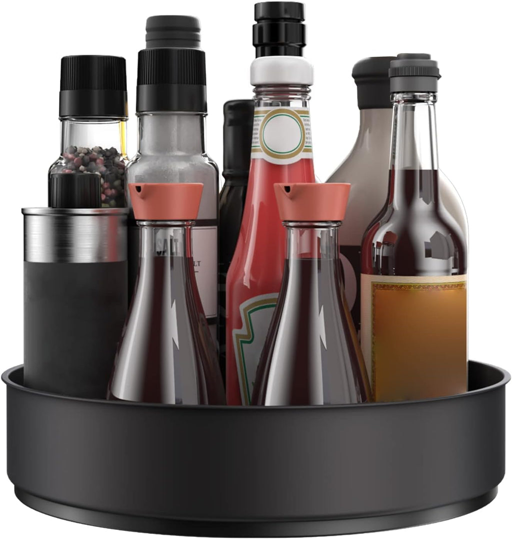 Lazy Susan Stainless Steel Black Spice Rack Turntable for Pantry Cabinet - Decorative Trays Storage Containers Organizer for Kitchen Cabinet, Snacks, Bathroom (9.8 inches)