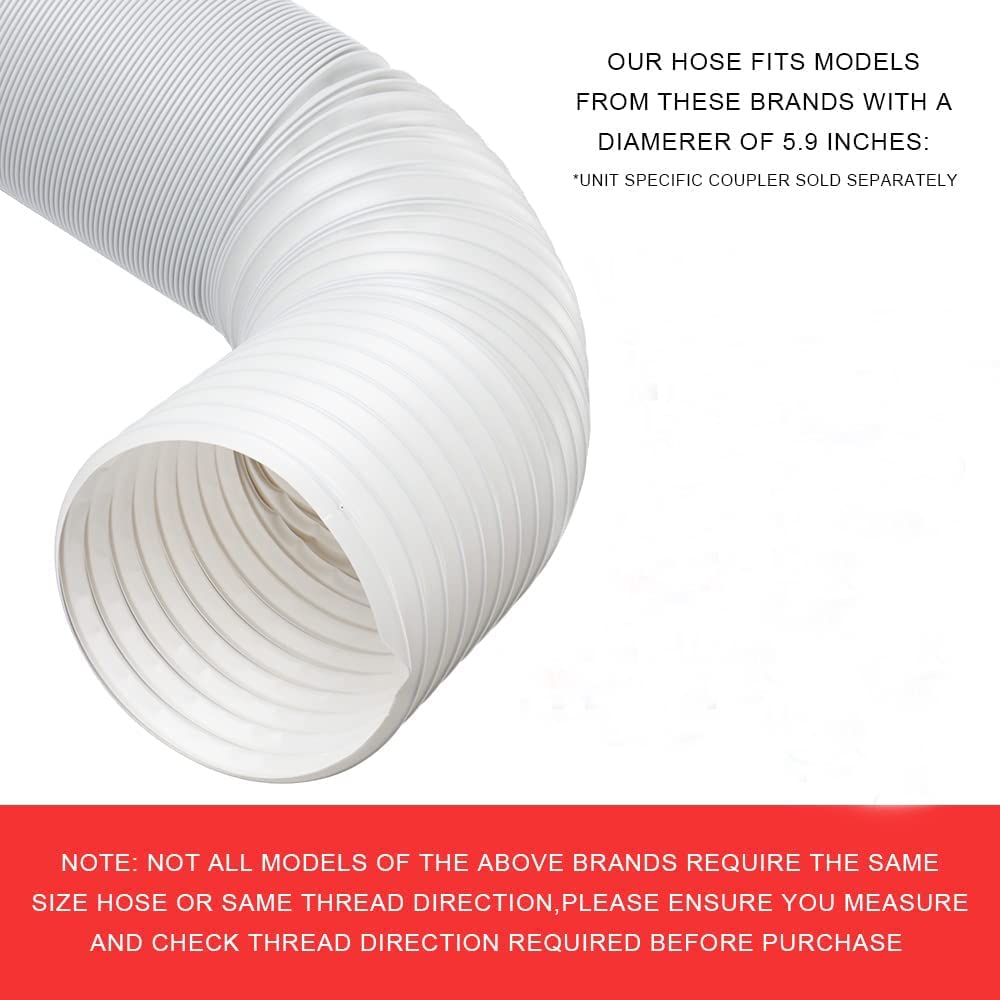KLOLKUTTA Portable AC Exhaust Hose, 5.9 Inch Diameter, 80 Inch Length, Universal Fit, Anti-Clockwise Thread, Polypropylene Material, Replacement Tube for Portable Air Conditioners