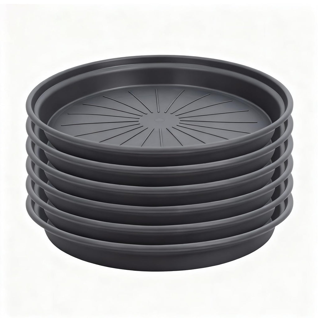 Bamworld 6 Pack Plant Saucers, 30cm (12 Inch) Round Plastic Plant Trays, Heavy Duty Leak Proof Saucers for Indoor Potted Plants, Black Drip Trays
