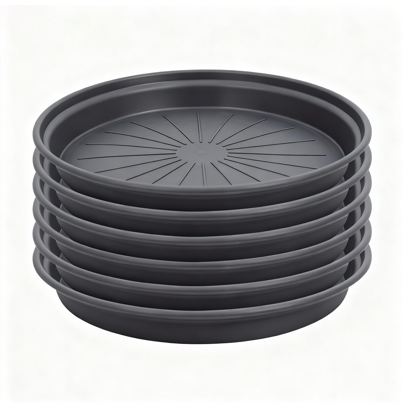 Bamworld 6 Pack Plant Saucers, 30cm (12 Inch) Round Plastic Plant Trays, Heavy Duty Leak Proof Saucers for Indoor Potted Plants, Black Drip Trays