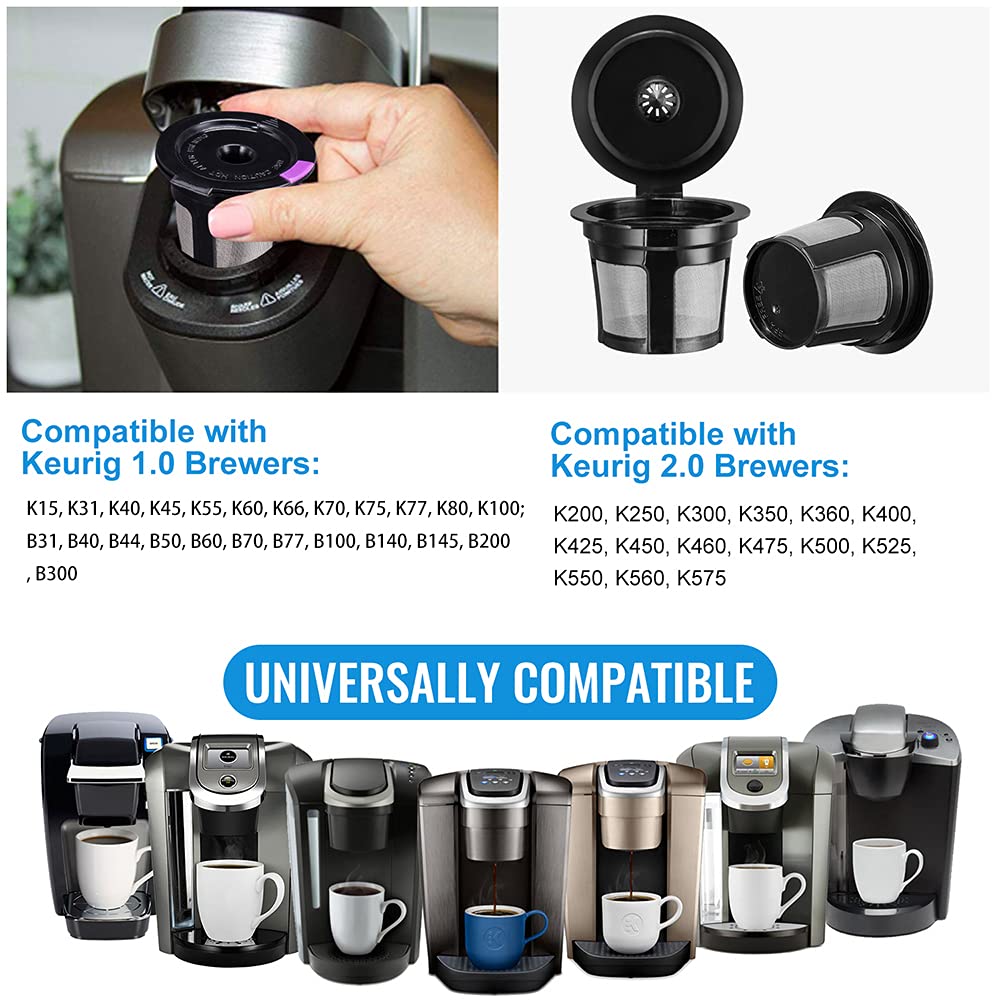 Reusable K Cups, 12 Packs Reusable Coffee Filters Reusable Coffee Pods Stainless Mesh for Brewers 1.0 or 2.0 Machine - Eco Friendly Stainless Steel Mesh Filter (Black)
