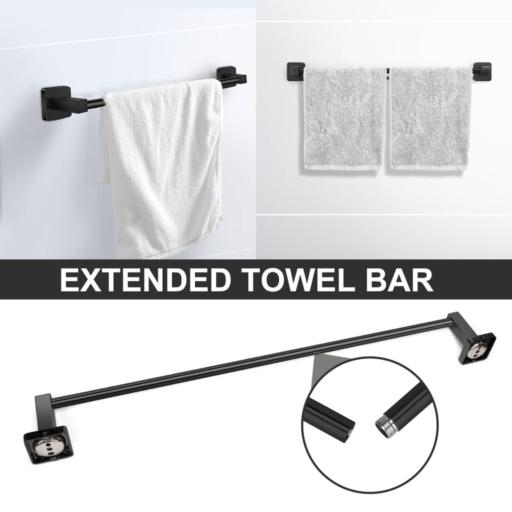 DEGULAS Bathroom Hardware Set 4 Pieces, Matte Black Towel Bar Set, Includes 24In Towel Bar, Towel Ring, Robe Towel Hooks,Toilet Paper Holder, Bathroom Towel Rack Set