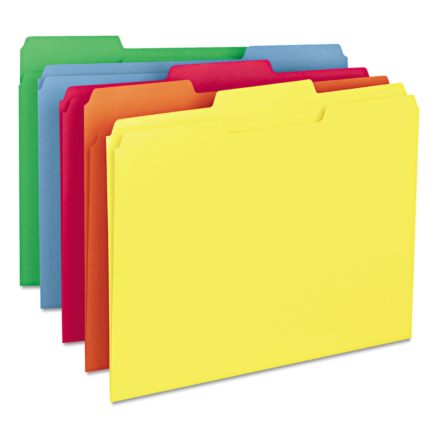 Smead File Folders, 100-Pack, Letter Size, 1/3-Cut Tab, Primary Assorted Colours, Blue Green Orange Red Yellow, Colour-Coded Filing for Home Office, School and Business Organization