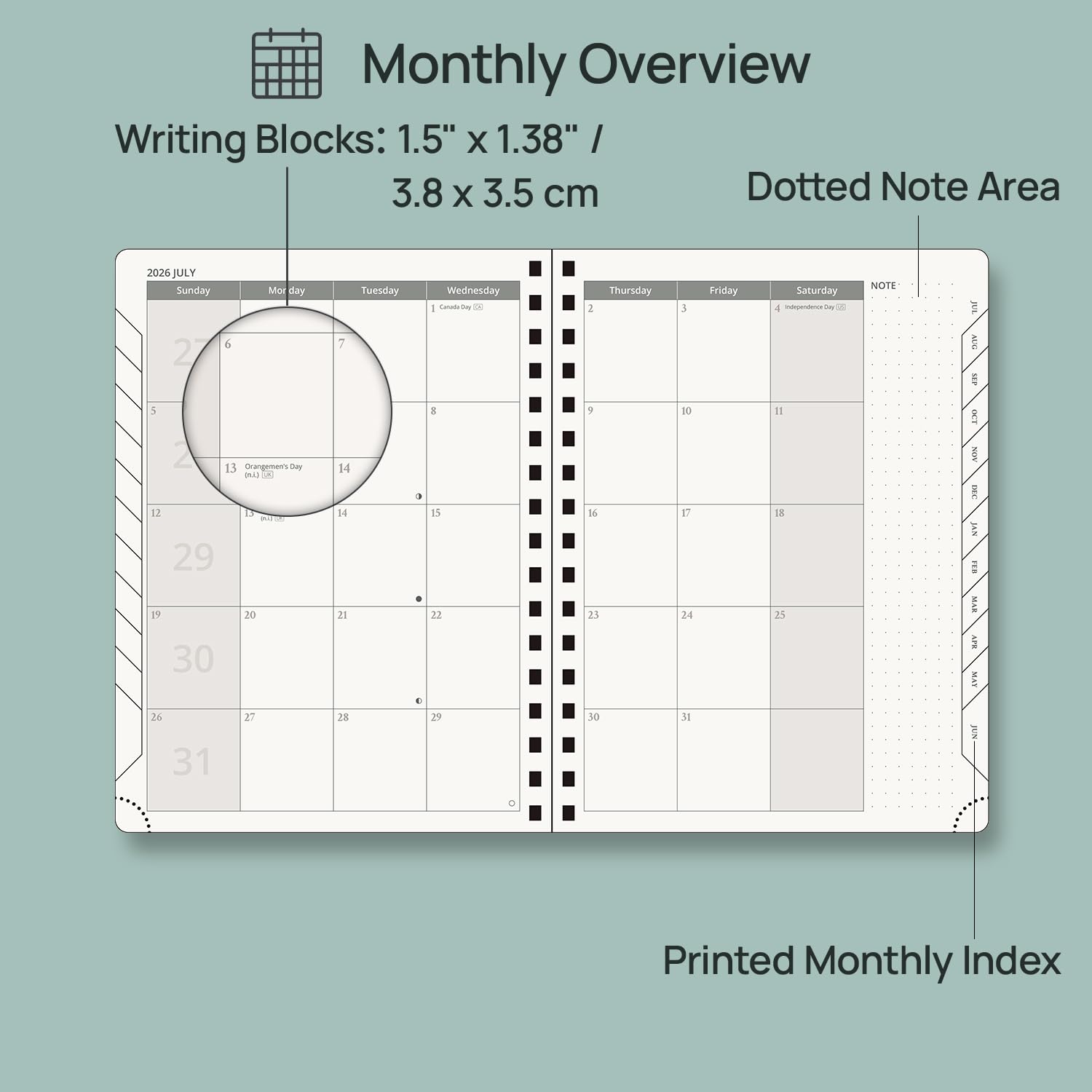 POPRUN Agenda 2026-2027 Weekly Planner Notebook (Medium-6.5"x 8.5") Academic Calendar (JUL.26 - JUN.27) Appointment Book with Monthly Tabs, Inner Pocket, Spiral Soft Cover, 100 GSM - Brown