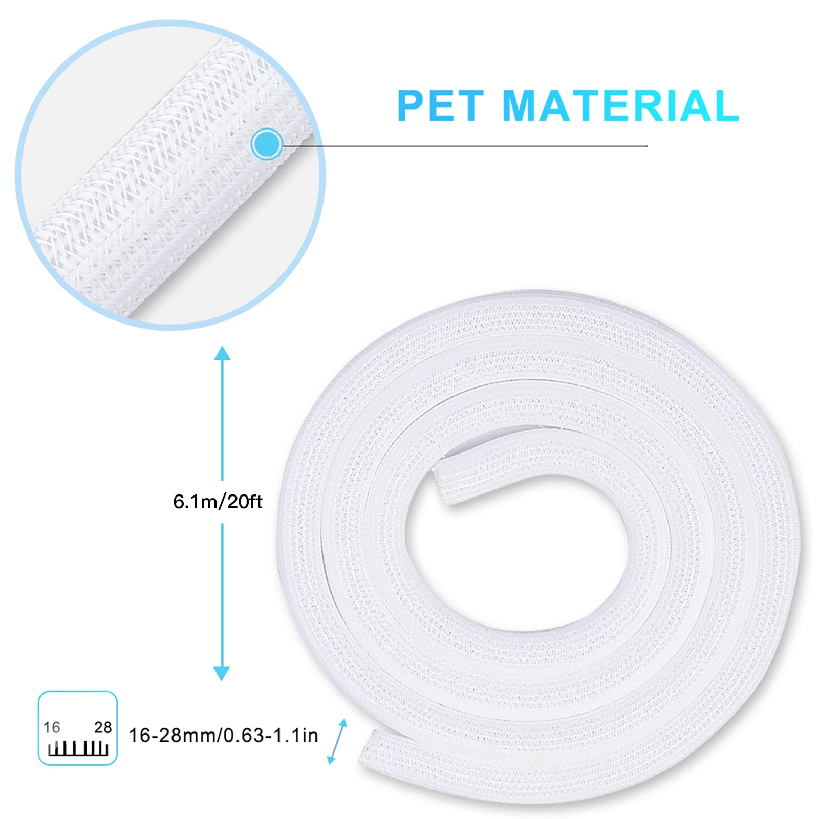 AGPTEK Cable Sleeve Cover 20ft - 4/5inch, Cord Protector Management Wire Loom Tubing, Cable Hider Split Sleeving for Desk PC TV Home, Office, Organization, Home, Theater, White