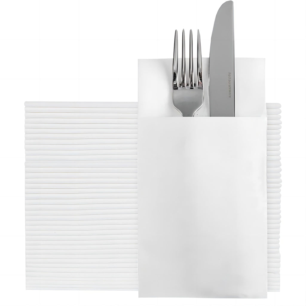 Disposable Dinner Napkins With Built-in Flatware Pocket, Pre folded Party Napkins For Silverware, Linen Feel Napkins Luxury And Elegant For Wedding Party Events, White, Total 50 Count