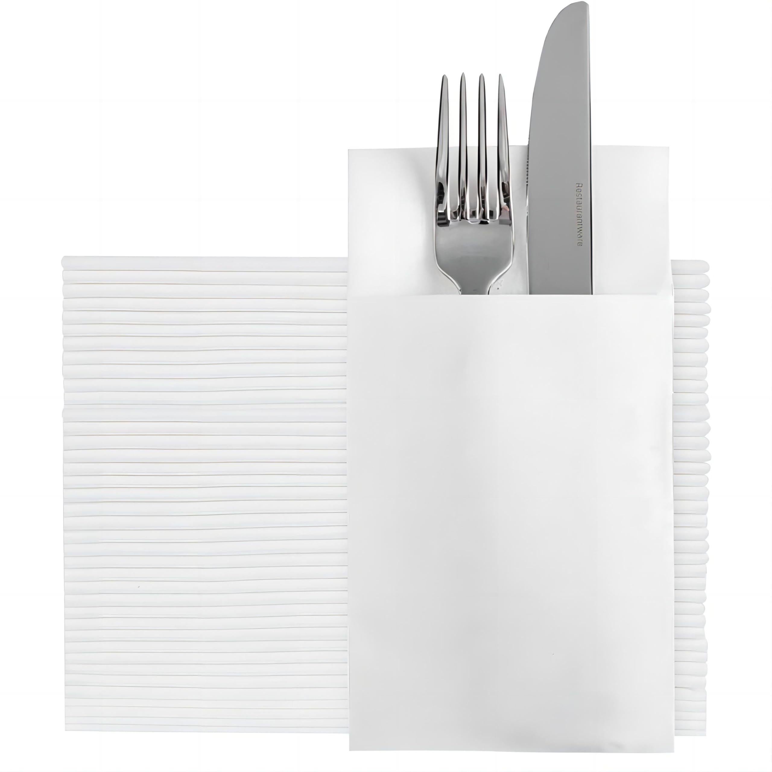 Disposable Dinner Napkins With Built-in Flatware Pocket, Pre folded Party Napkins For Silverware, Linen Feel Napkins Luxury And Elegant For Wedding Party Events, White, Total 50 Count