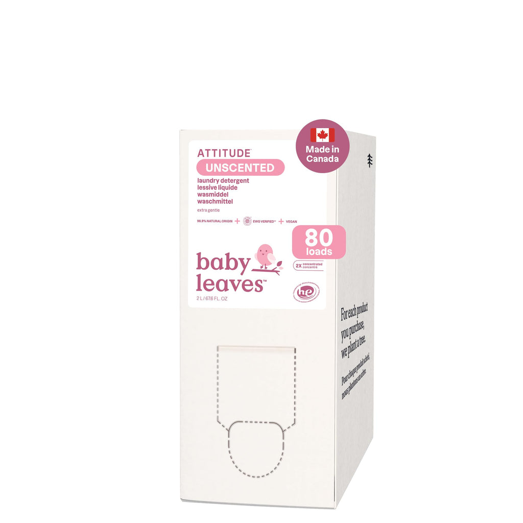 ATTITUDE Baby Laundry Detergent Refill, EWG Verified Plant-Based Liquid, Unscented Baby Clothes Wash, HE Compatible, 80 Loads, 2 Liters
