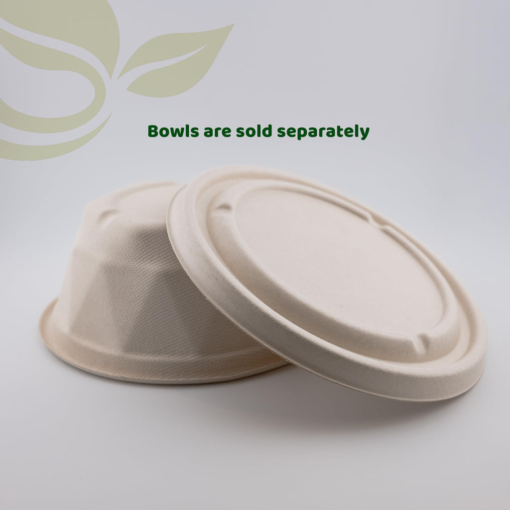 Compostable Pulp Lids for 20 oz & 25 oz Bagasse Bowls – Biodegradable Sugarcane Fiber | Eco-Friendly, PFAS-Free, Heavy-Duty Disposable Food Container Lids for Hot & Cold Takeout