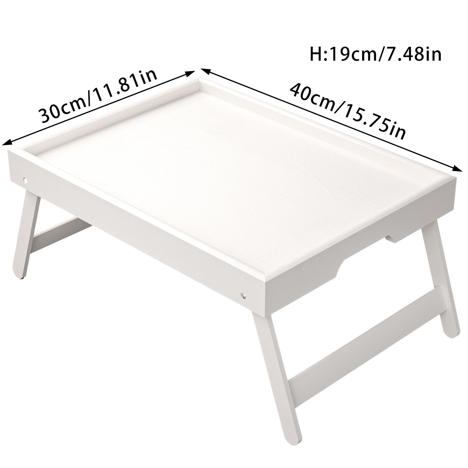Bamboo Bed Table Tray with Foldable Legs, Large Breakfast Bed Tray with Handles for Food, Snack Small Laptop (White)