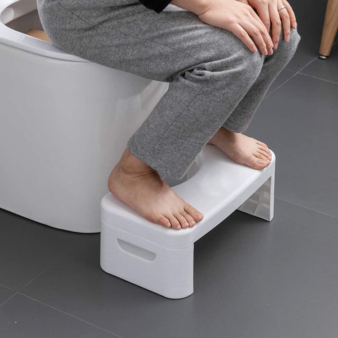 Folding Toilet Stool, Potty Step Stool, Bathroom, Foldable Poop Stool Poop Stool | Bathroom Accessories for All Ages | Sitting Posture Foot Stool, White