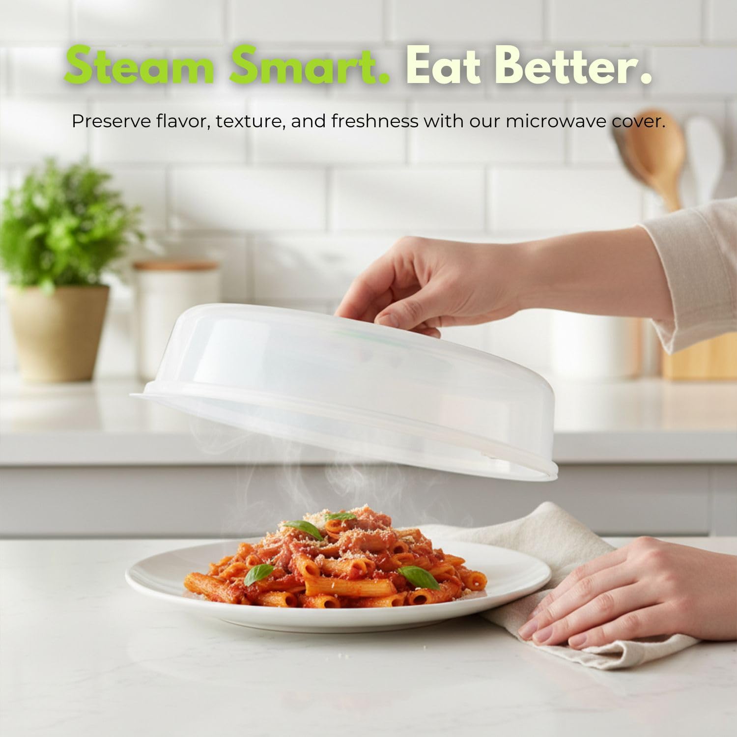 Flexzion Microwave Plate Covers Set of 5 - BPA-Free Microwave Cover with Adjustable Steam Vent, Dishwasher Safe Microwave Splatter Cover, Transparent Plastic Food Covers for Microwave Cooking