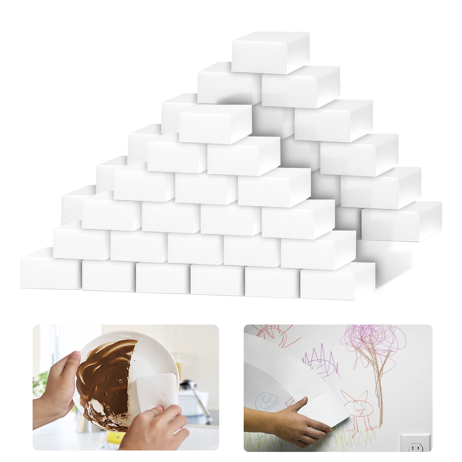 100 Pack Magic Sponges Eraser for Cleaning, Reusable Melamine Sponge Scrubber Foam Cleaning Pads for Kitchen Dishes, Bathtub, Baseboard, Shoes Cleaner, Durable & Not Easily Rip
