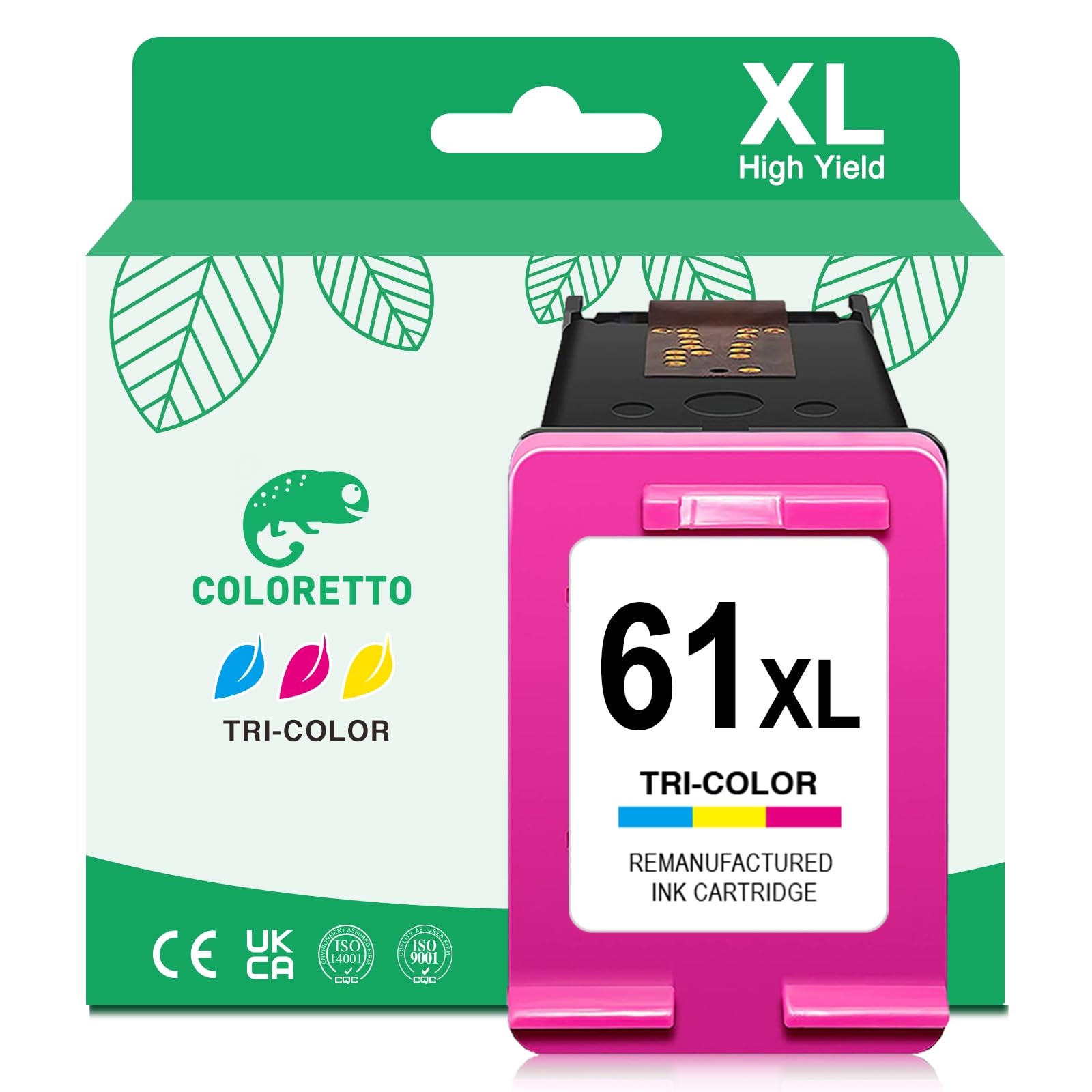 COLORETTO 61XL Color Ink Cartridge for HP Deskjet 2542 Ink 2540 2512 1050 1010 1000 Envy 4500 4501 4502 5530 5531 Officejet 2620 2621 4630 4632 Printer Remanufactured hp 61 XL hp61 Colour 1-Pack
