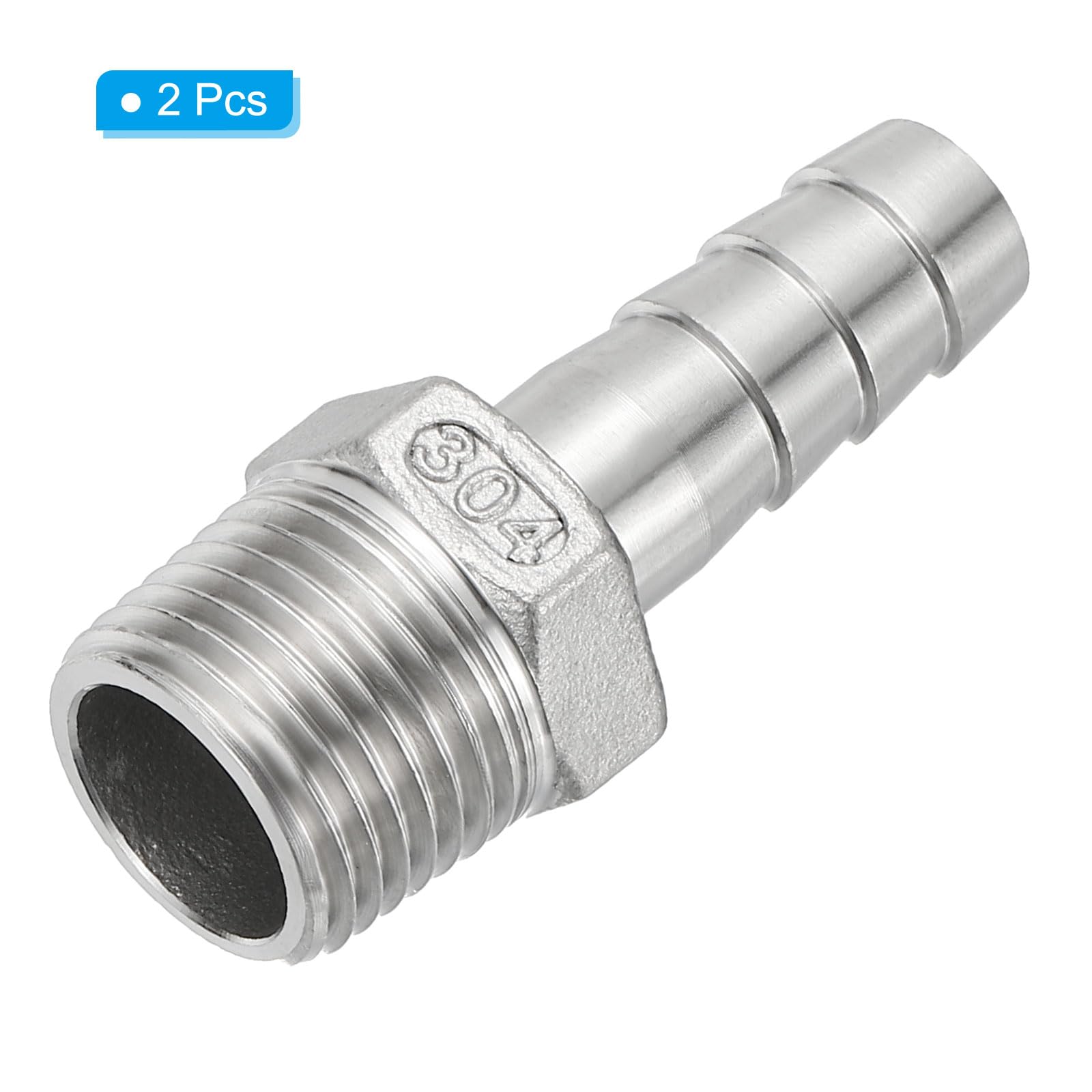 PATIKIL 304 Stainless Steel Barb Hose Fitting, 2 Pack 1/2" Hose Barb x 1/2" NPT Thread Pipe Connector Adapter Quick Fittings for Bore Air Water Connecting