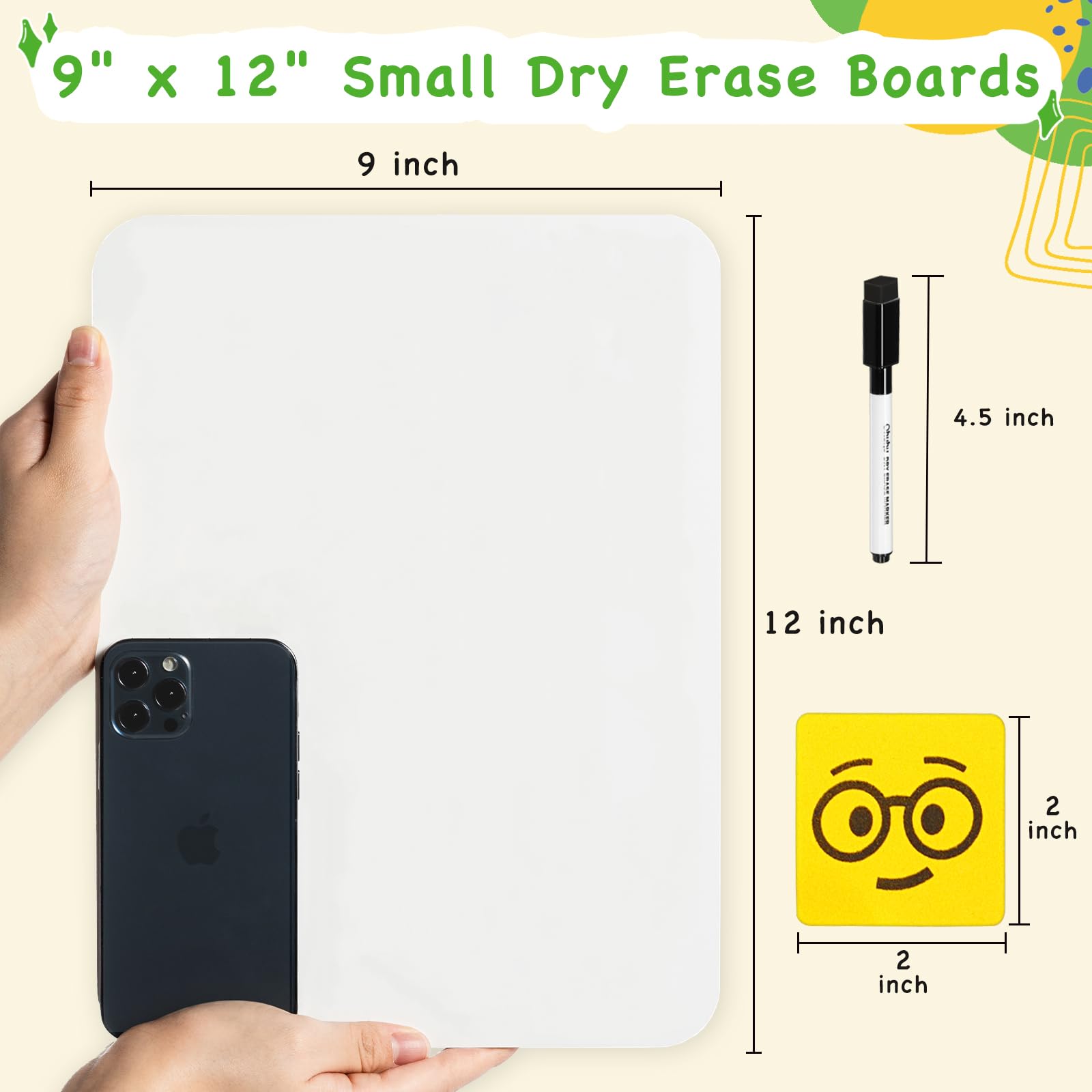 Ohuhu 12-Pack Mini White Boards, 9 x 12 Inch Double-Sided Plain Whiteboards Set – Includes 12 Individual Small Dry Erase Boards,12 Markers & 12 Erasers, Ideal for Classrooms, Homeschools & Group Games