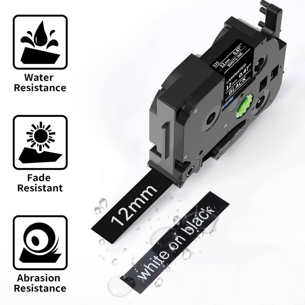 3-Pack Compatible Brother Label Maker Tape TZe-131 TZe-231 TZe-335, P Touch Label Tape TZe 12mm 0.47 Laminated for Brother PT-H100 H110 PT-D210 D200 PT-P700 (Black on Clear/White, White on Black)