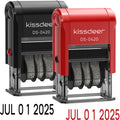 Kissdeer Date Stamp Set (Economy 2-Pack Value Set) – Self-Inking Black & Red Ink Rubber Dater, Large Gear for Clean Hands & Translucent Base for Precise Positioning – Office, Shipping, Teacher Use