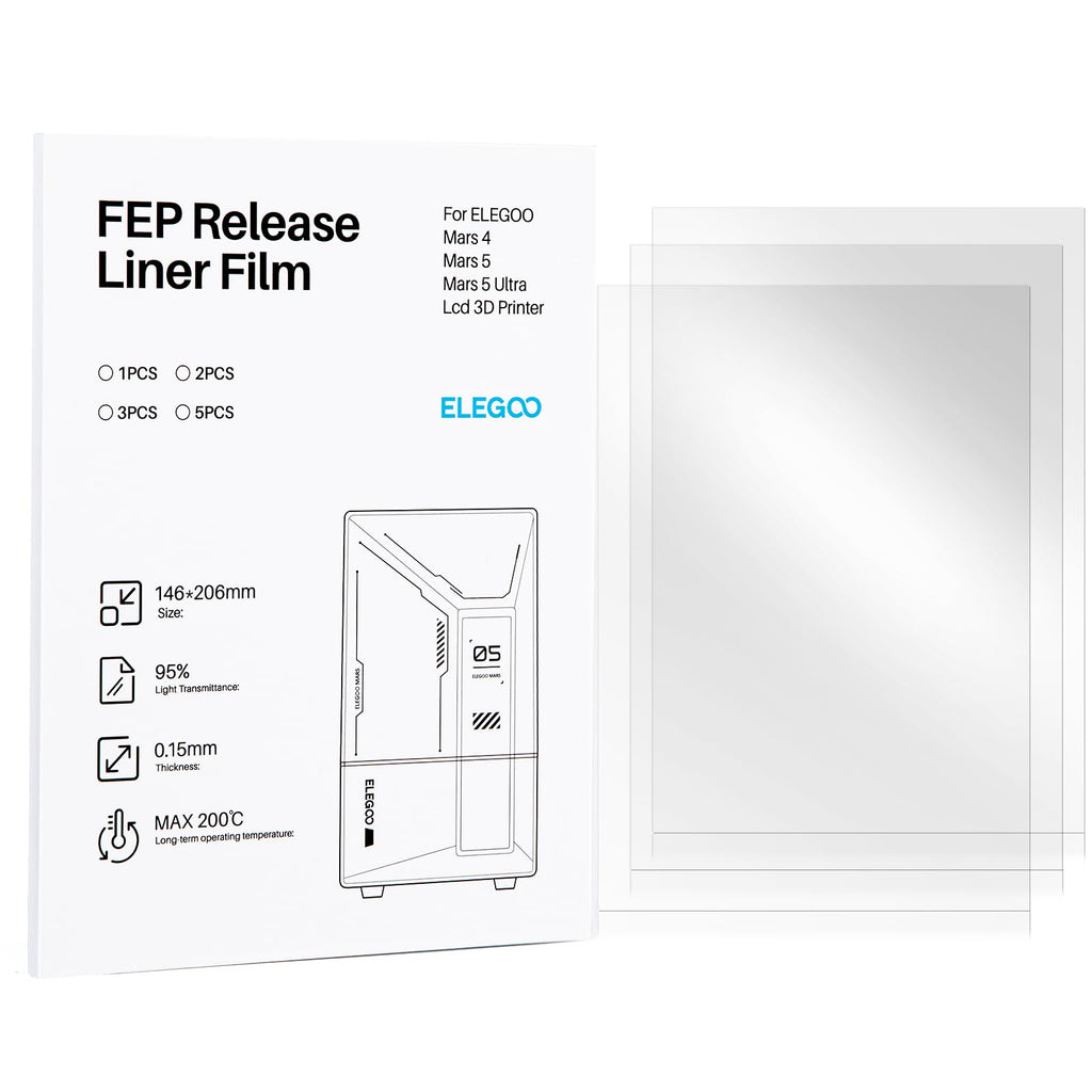 ELEGOO 3PCS FEP Release Film for Mars 4 & Mars 5 & Mars 5 Ultra LCD 3D Printer with 95% Light Transmittance, 206 * 146mm, 0.15mm Thickness