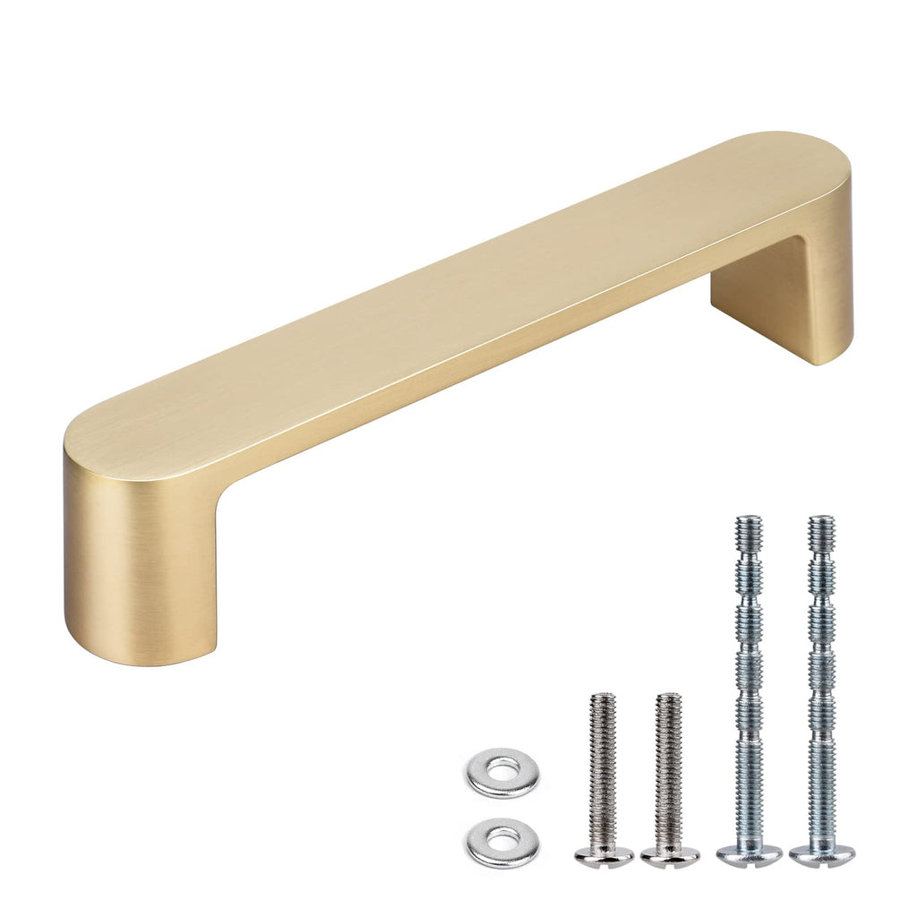 WEAVERBIRD 4 Pack Brushed Brass Cabinet Handles Drawer Pulls Furniture Cabinet Hardware Cupboard Closet Gold Handles Pulls, 3-3/4 inch (96mm) Hole Distance